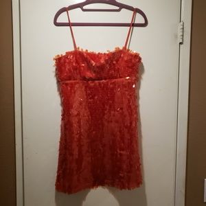 Zara Woman Red/ Orange Sequin Mini Dress